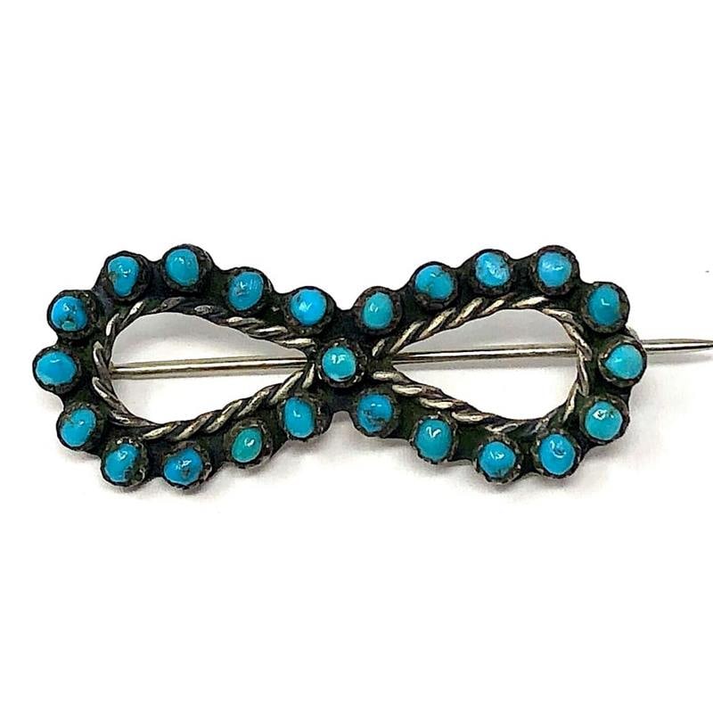 Old Pawn Zuni Snake Eye Turquoise Brooch Pin Sterling Silver (1 of 4)