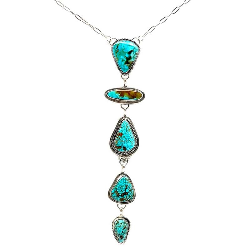 Navajo Number 8 Turquoise Lariat Necklace Sterling Silver K. Pino (1 of 5)