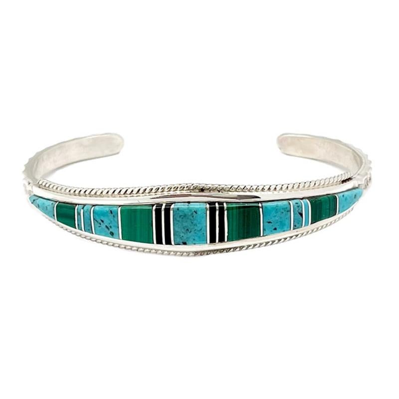 Zuni Inlay Turquoise Malachite Bracelet Sterling Native American D. Luna (1 of 4)