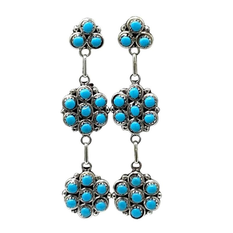 Zuni Snake Eye Turquoise Cluster Dangle Earrings Sterling Silver D. Kaamasee (1 of 3)