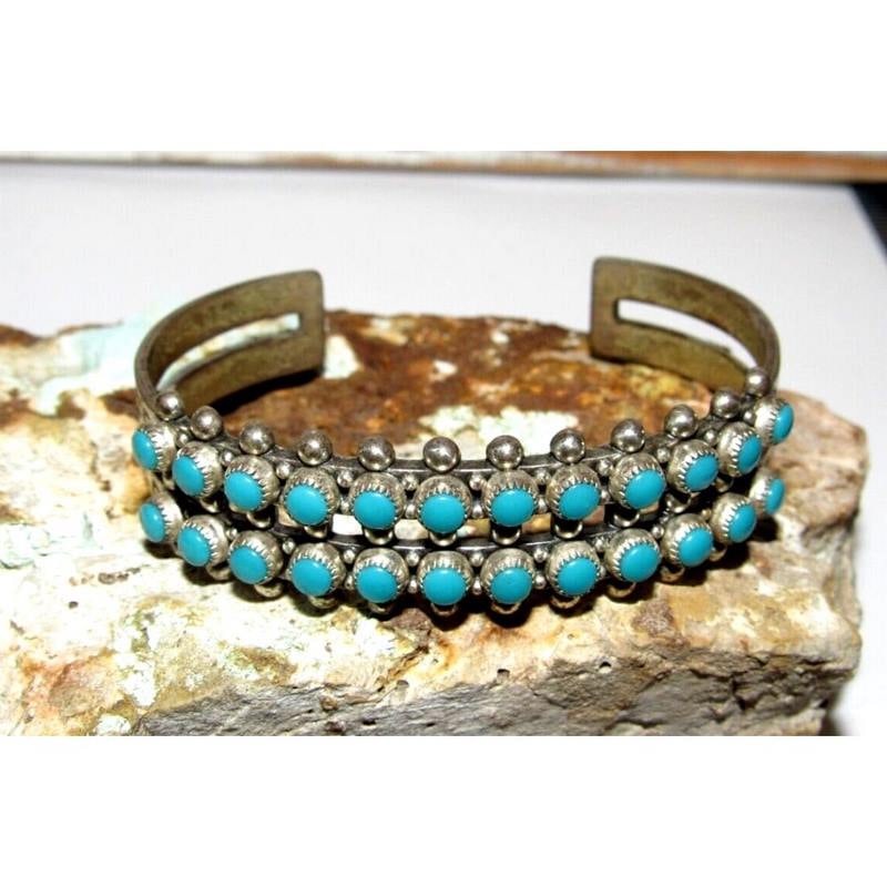 Old Pawn Zuni Snake Eye Turquoise Cuff Bracelet Sterling Silver (1 of 10)