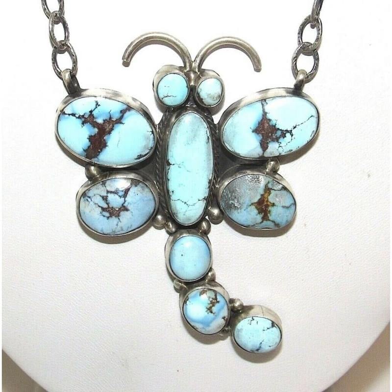 Navajo Golden Hills Turquoise Dragonfly Necklace Sterling Silver (1 of 5)