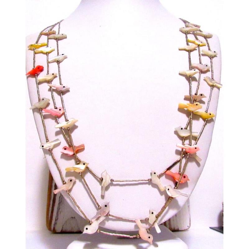 VTG Zuni Fetish Necklace Sterling Silver Mother of Pearl Native American 26" (1 of 6)