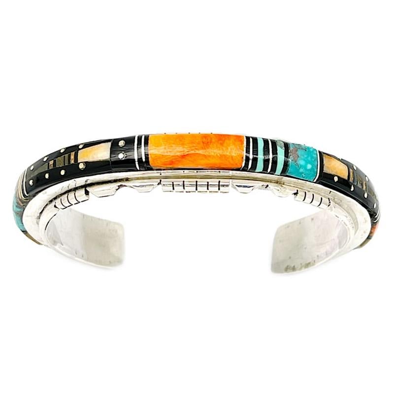 Navajo Ray Jack Inlay Bracelet Sterling Silver Turquoise Spiny Oyster Jet (1 of 4)