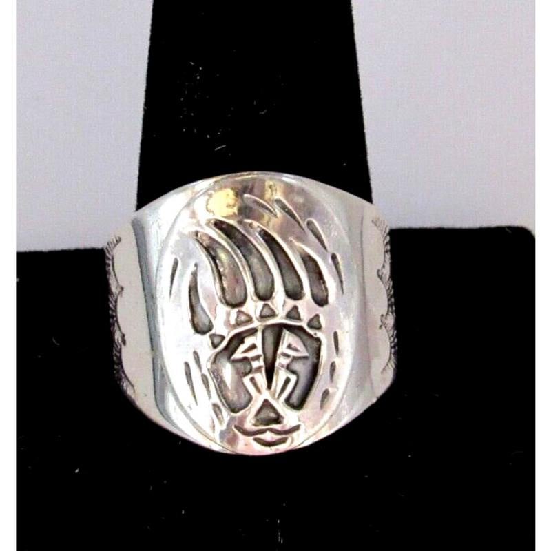 Navajo Sterling Silver Bear Paw Ring Size 12 Native American Men Ring Band (1 of 2)