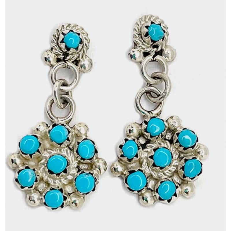 Zuni Snake Eye Turquoise Dangle Earrings Sterling Silver Native American (1 of 3)