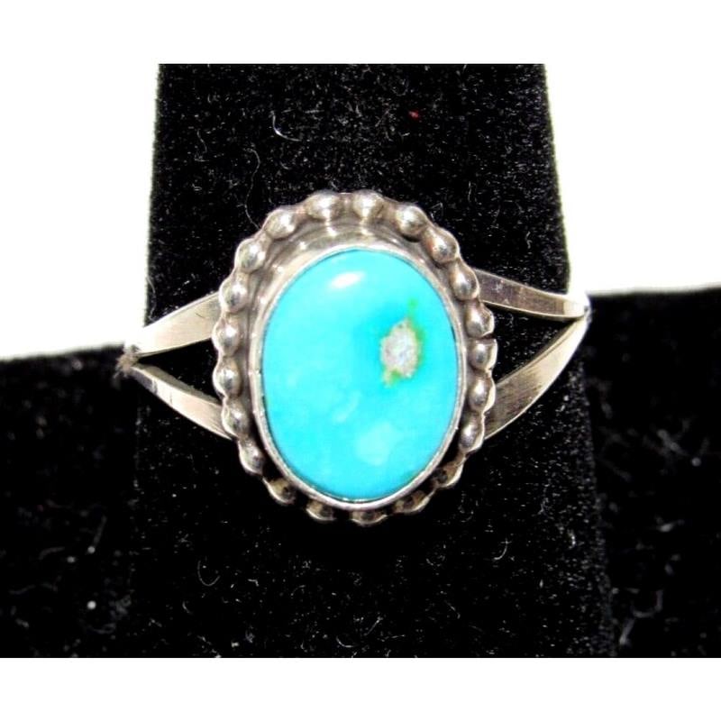 Small Navajo Sonoran Gold Blue Turquoise Ring Sz 9 Sterling Silver T. Largo (1 of 5)