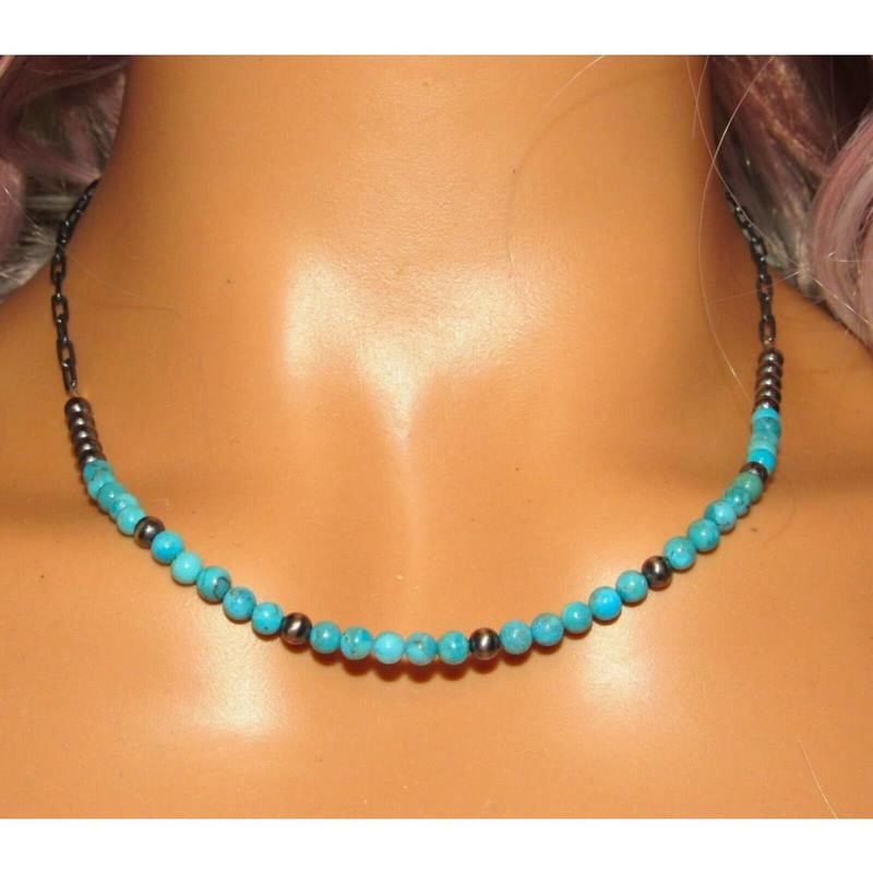 Navajo Pearls Turquoise Necklace Sterling Silver Choker Native American 17L (1 of 8)