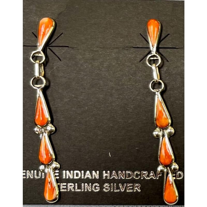 Zuni Orange Spiny Oyster Sterling Silver Dangle Statement Earrings A. Gasper (1 of 3)