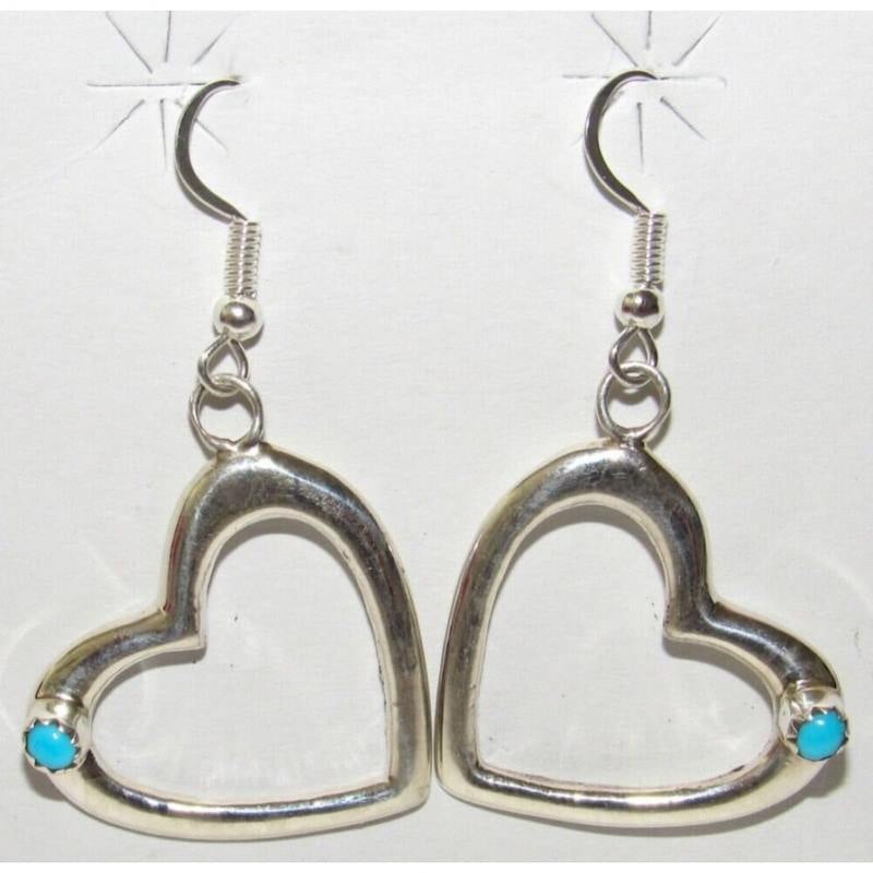 Navajo Sterling Turquoise Heart Dangle Earrings Pauline Nelson Native American (1 of 5)