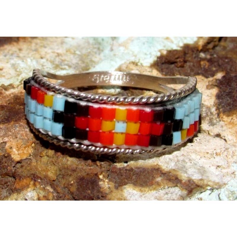 VTG Navajo Beaded Sterling Silver Ring Size 8 (1 of 2)
