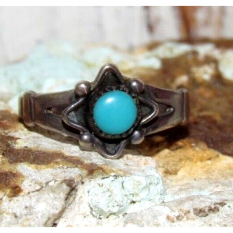 VTG Old Pawn Bell Trading Post Navajo Sterling Silver Turquoise Ring Size 6 (1 of 5)