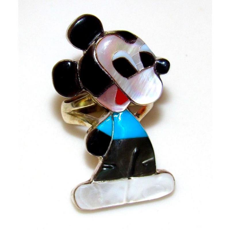 Zuni Mickey Mouse Ring Sz 6 P. Leekity Sterling Silver Disney Character Ring (1 of 4)