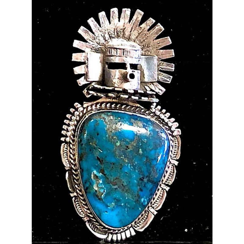 Navajo Bennie Ration Sterling Silver Large Kingman Turquoise Kachina Pendant (1 of 4)