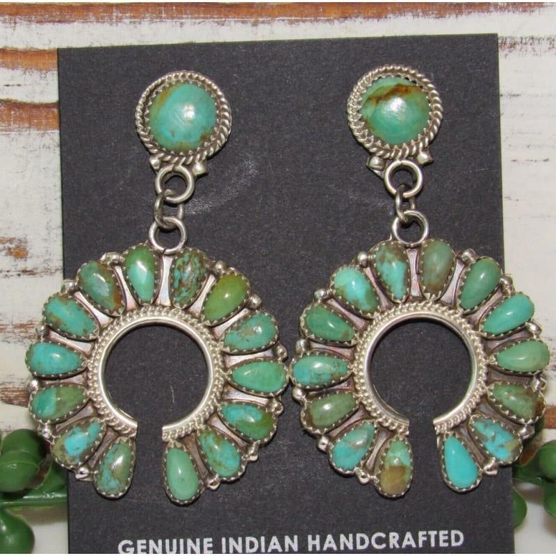 Navajo Green Turquoise Cluster Naja Dangle Earrings Sterling Silver (1 of 4)