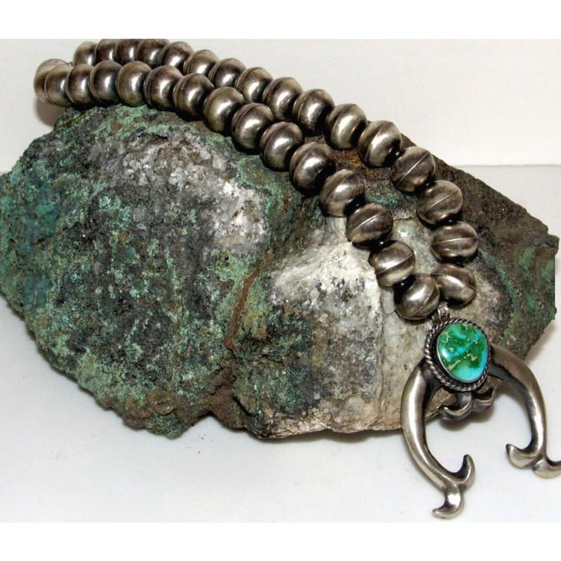 Navajo Squash Blossom Naja Necklace E Hale Royston Turquoise Sterling Silver (1 of 9)