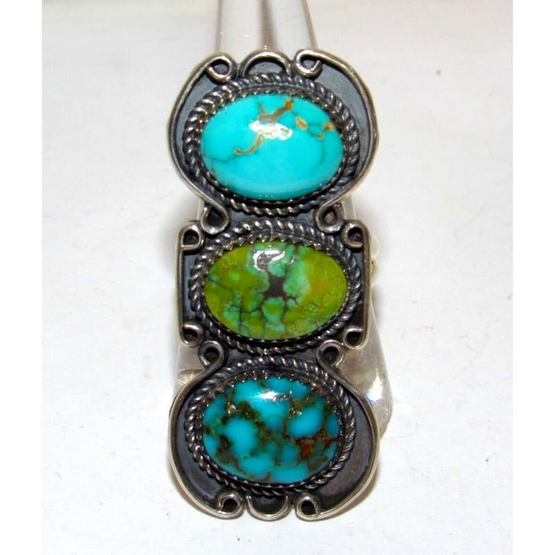 Navajo Royston Turquoise Statement Ring Sz 7 Sterling Silver Signed (1 of 7)