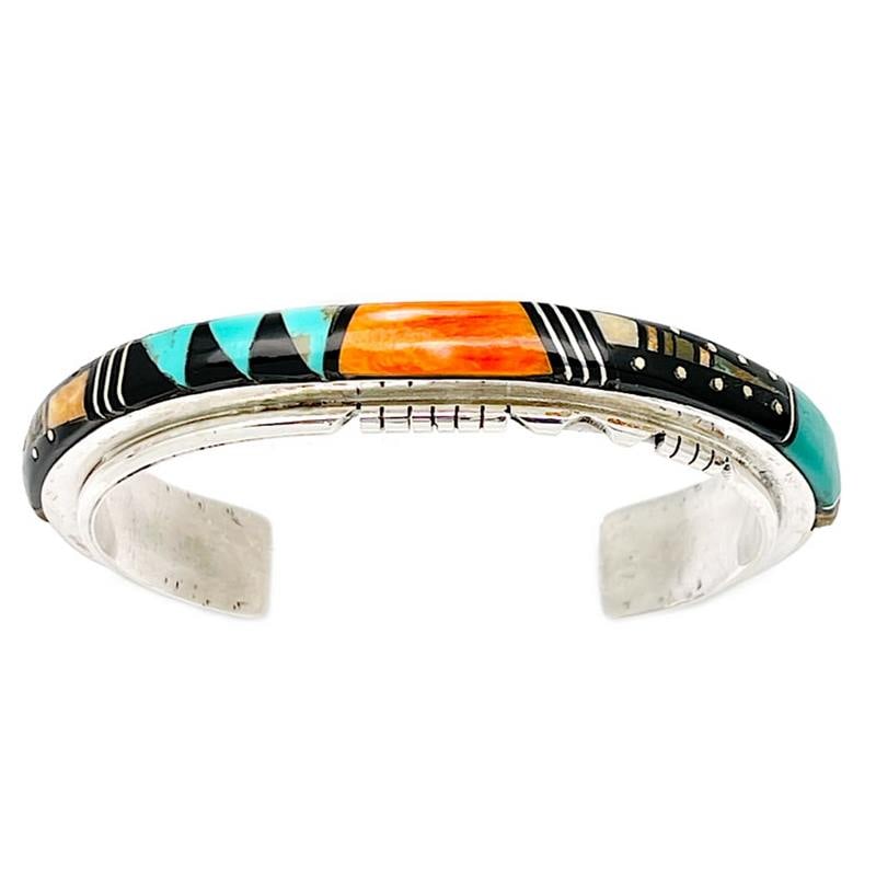Navajo Ray Jack Inlay Bracelet Sterling Silver Turquoise Spiny Oyster Jet (1 of 4)