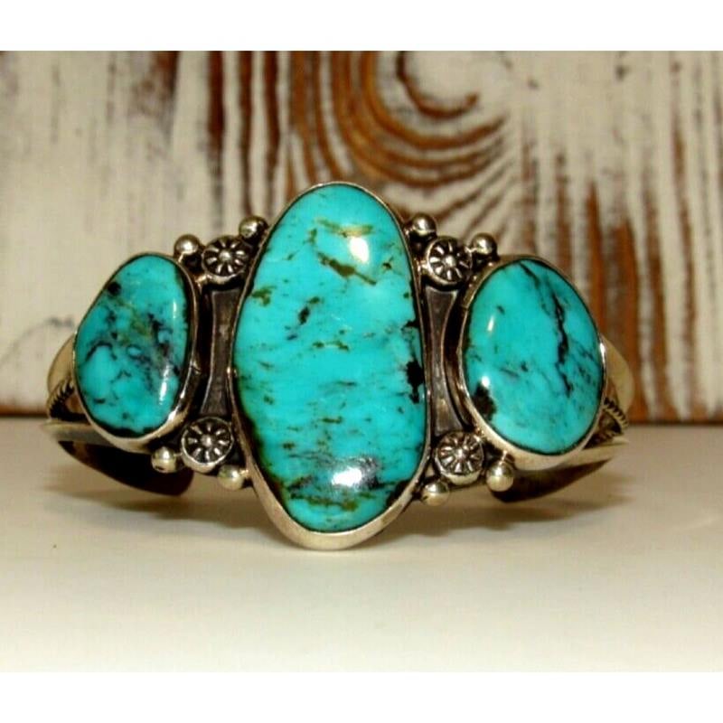 Navajo Royston Turquoise Statement Cuff Bracelet Sterling Silver D Morris (1 of 4)