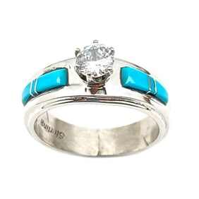 Native American Navajo Turquoise Engagement Ring Size 8 Sterling Silver