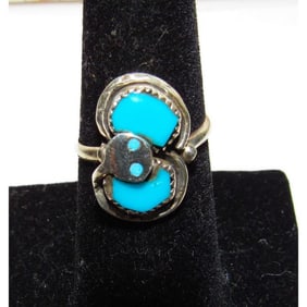 Zuni Snake Ring Size 7 Effie Calavaza Sleeping Beauty Turquoise Sterling Silver