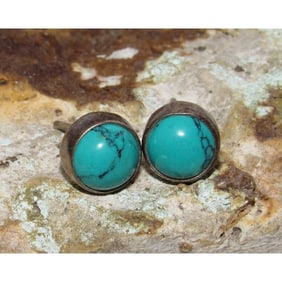 VTG Taxco Mexican Turquoise Stud Earrings Sterling Silver
