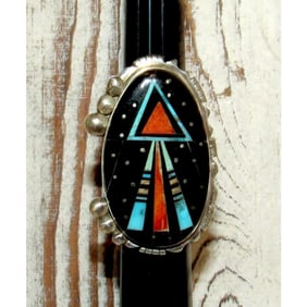 Navajo Ray Jack Turquoise Spiny Jet Inlay Galaxy Ring Size 7.5 Native Signed
