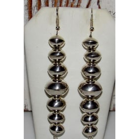 Navajo Pearls Earrings Sterling Silver Navajo Silver Beads F. Miller