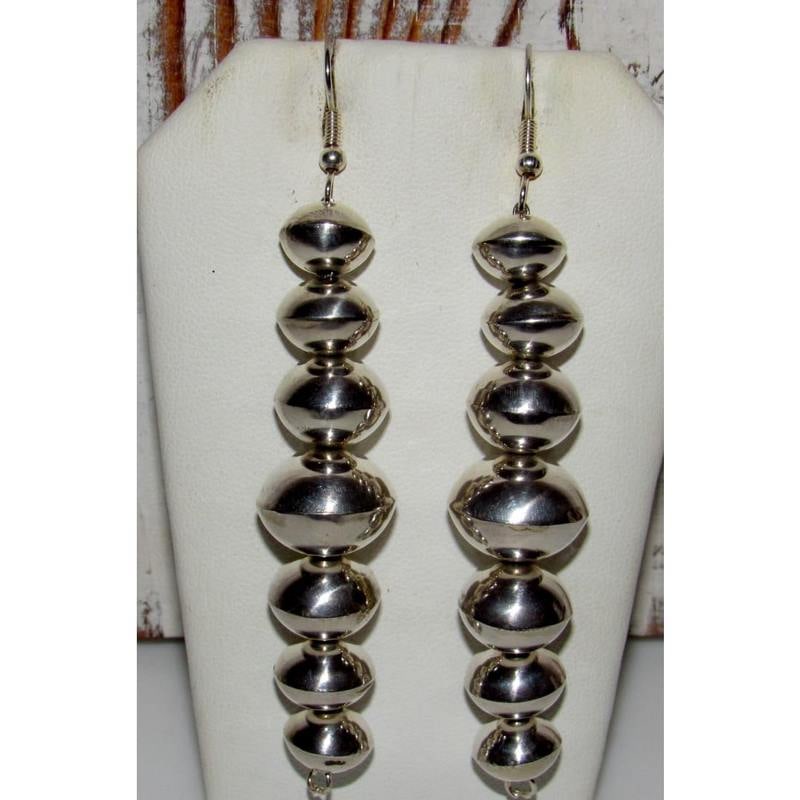Navajo Pearls Earrings Sterling Silver Navajo Silver Beads F. Miller (1 of 2)