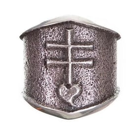 Navajo Kevin Yazzie Pueblo Cross Ring Size 8 Sand Cast Tufa Cast Sterling Silver