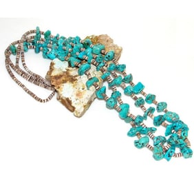 VTG Navajo Kingman Turquoise Shell Heishi Bead Necklace 24"