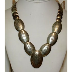 VTG Navajo Pearls Necklace Hand Stamped Pillow Beads Graduated Design 20"L 60G