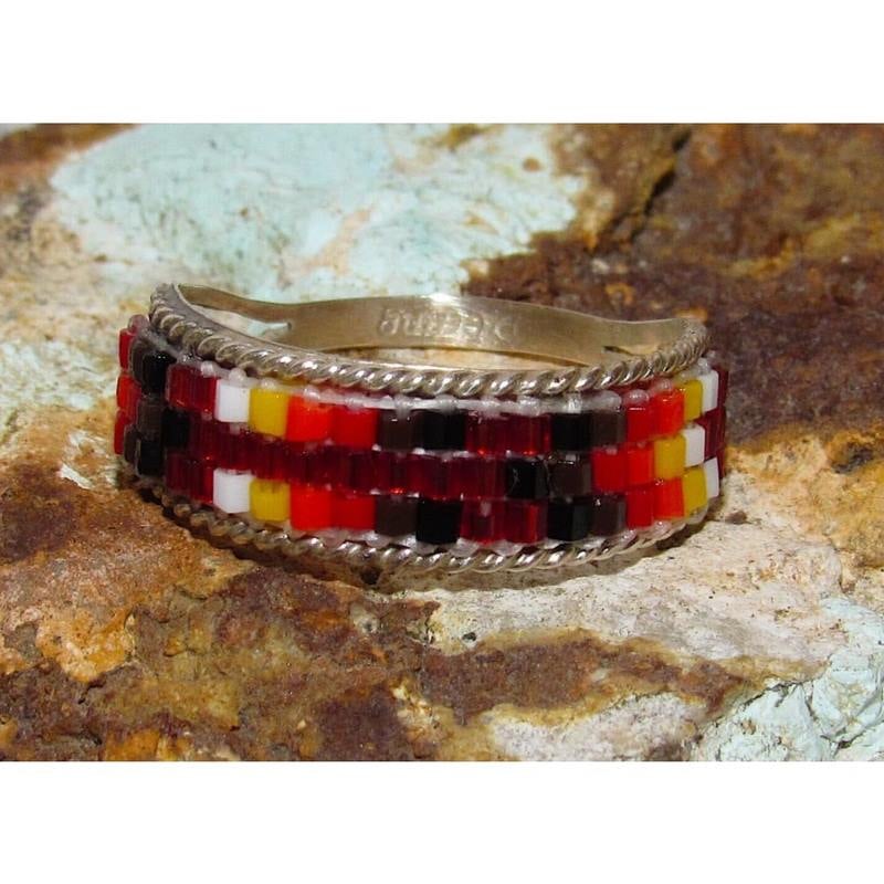 VTG Navajo Beaded Sterling Silver Ring Size 7 (1 of 3)