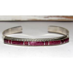 Zuni Purple Spiny Inlay Stacker Cuff Bracelet Sterling Native American Signed