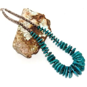 Old Pawn Navajo Turquoise Disc Heishi Necklace & Sterling Silver Navajo Pearls