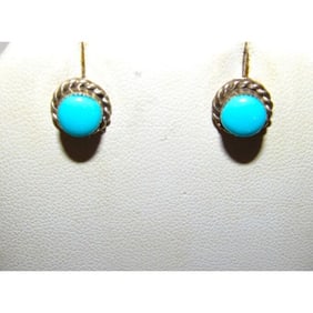 Navajo Turquoise Sterling Silver Round Turquoise Post Earrings