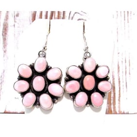 Navajo Sterling Silver Pink Conch Shell Cluster Earrings Sterling Silver R. Boyd