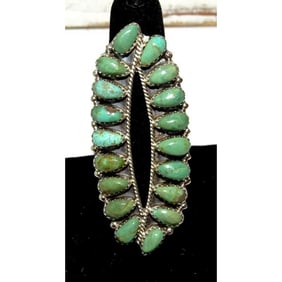 Navajo Green Turquoise Statement Cluster Ring Sz 8.5 Sterling Silver Native