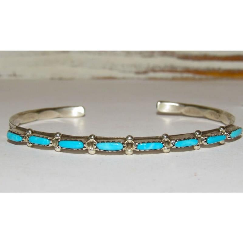Zuni Turquoise Petit Point Stacker Cuff Bracelet Sterling Silver M. Hannaweeka (1 of 3)