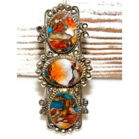 Massive Navajo Orange Spiny Statement Ring Size 8 Sterling Signed