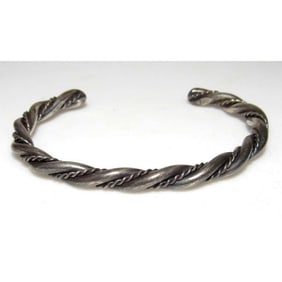 Vintage Navajo Sterling Silver Cuff Bracelet Twisted Rope Design Cuff