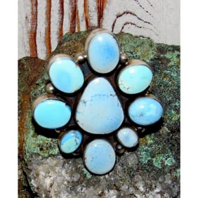 Massive Navajo Golden Hills Turquoise Cluster Ring Sz 9 Adjustable by Tia Long