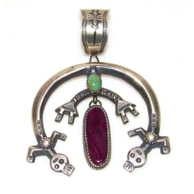 Navajo M. Cayatineto Navajo Turquoise Purple Spiny Sterling Silver Naja Pendant