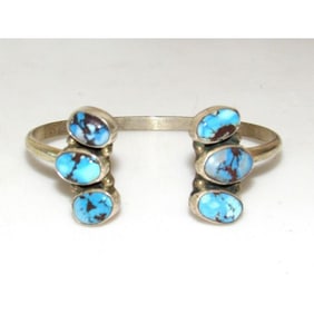 Navajo Golden Hills Turquoise Sterling Open Stacker Cuff Bracelet Geraldine Jones