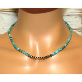 Navajo Rolled Turquoise & Navajo Pearls Heishi Choker Necklace Native 18L
