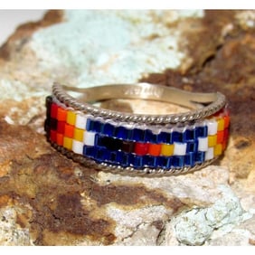 VTG Navajo Beaded Sterling Silver Ring Size 8