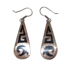 TAXCO Mexico Lapis Inlay Dangle Earrings Sterling Silver Vintage