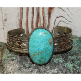 Native American Royston Cuff Bracelet Signed 7" Wrist