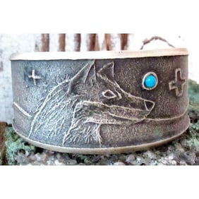 Navajo Monty Claw Wolf Bracelet Tufa Cast Sterling Sleeping Beauty Turquoise