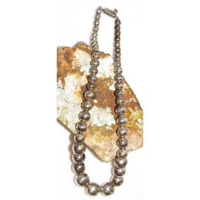 VTG Taxco Mexican Sterling Silver Beaded Statement Necklace 16"L 67G